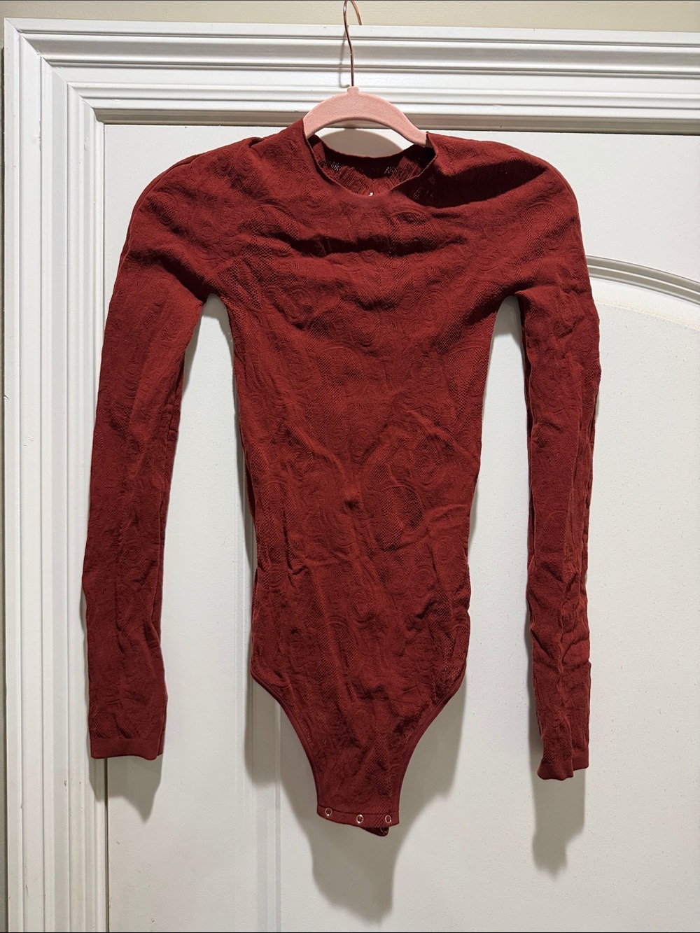 FP Movement by Free People Rust Red Long-Sleeve Knit Bodysuit Sweater